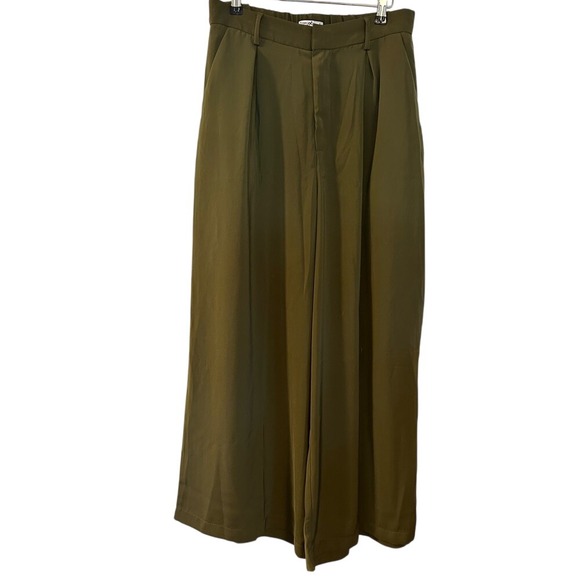 Tronjori Pants - Tronjori Olive Green Wide Leg Pleated Palazzo‎ Pants Size L